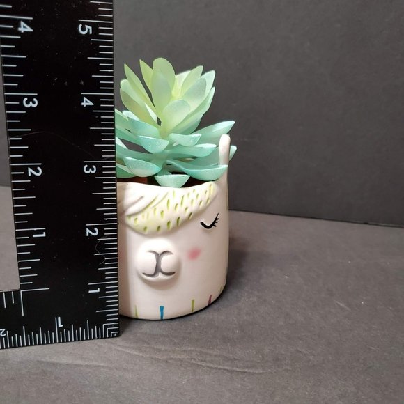 Llama Face Succulent Planter with Faux Succulent, Ceramic Animal Plant Pot - Picture 6 of 7